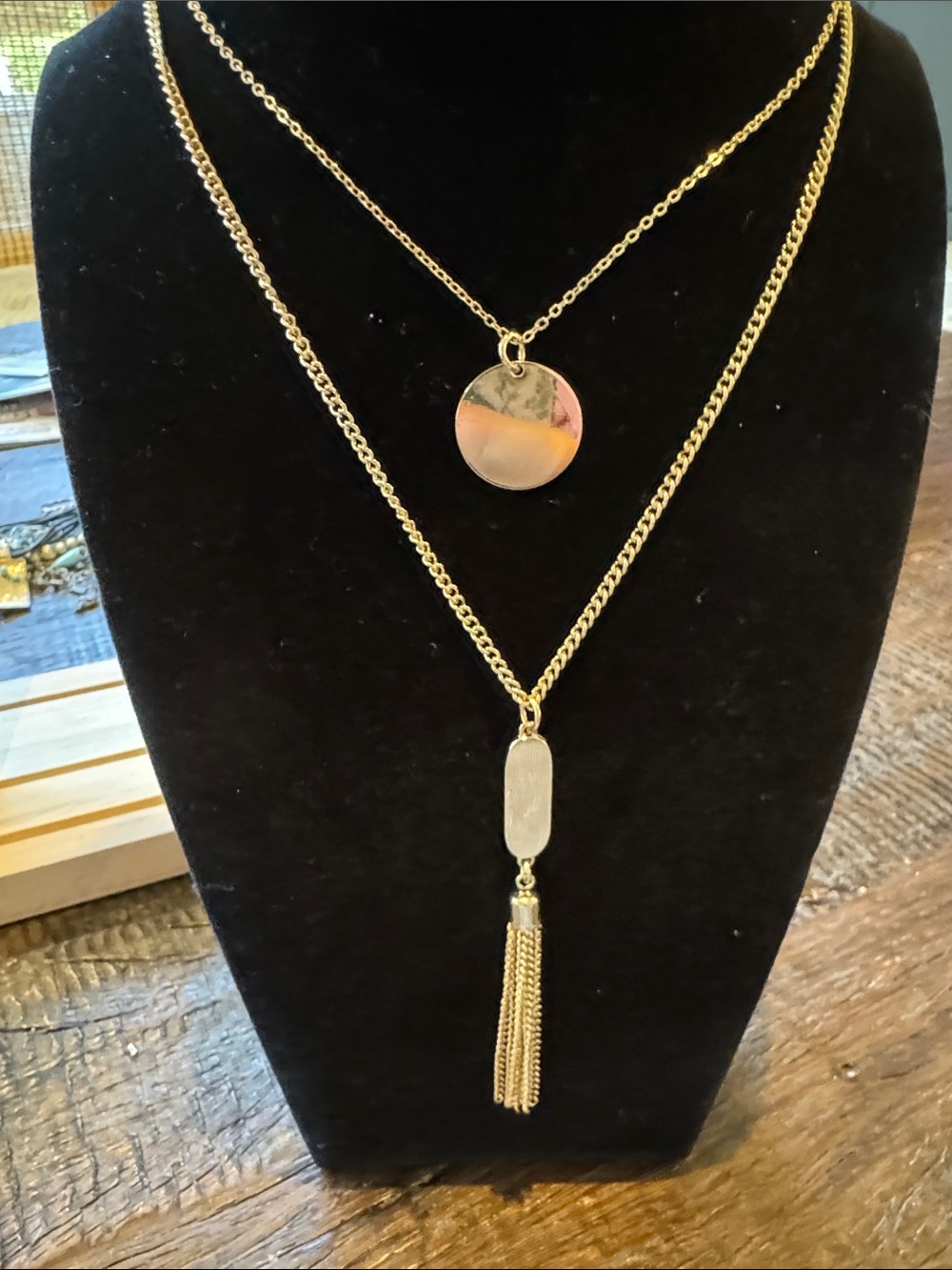 Vintage Gold Layered Disc & Tassel Necklace Set - Gold